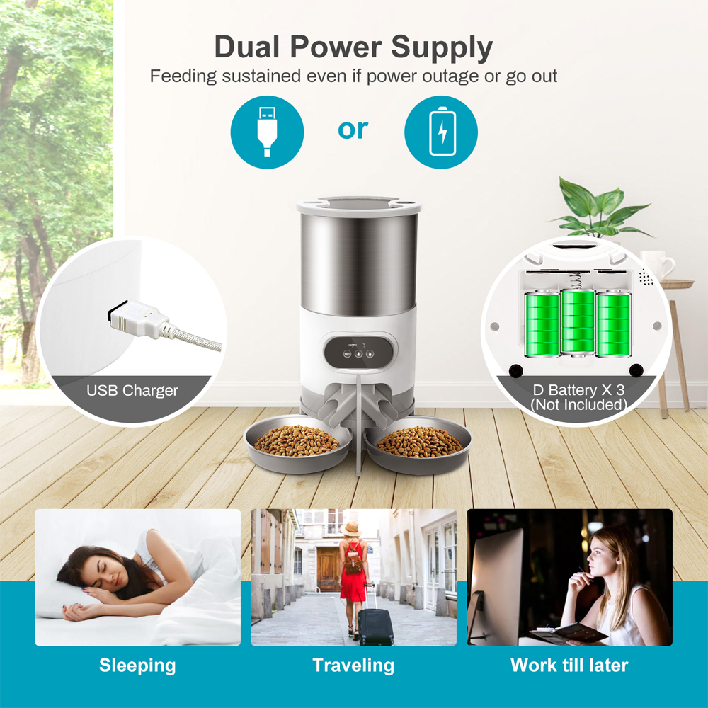 Tuya Smart APP Pet Feeder Dispenser voor hondenvoer voor katten, geschikt voor kleine en middelgrote katten en honden. Mobiele voeding op afstand